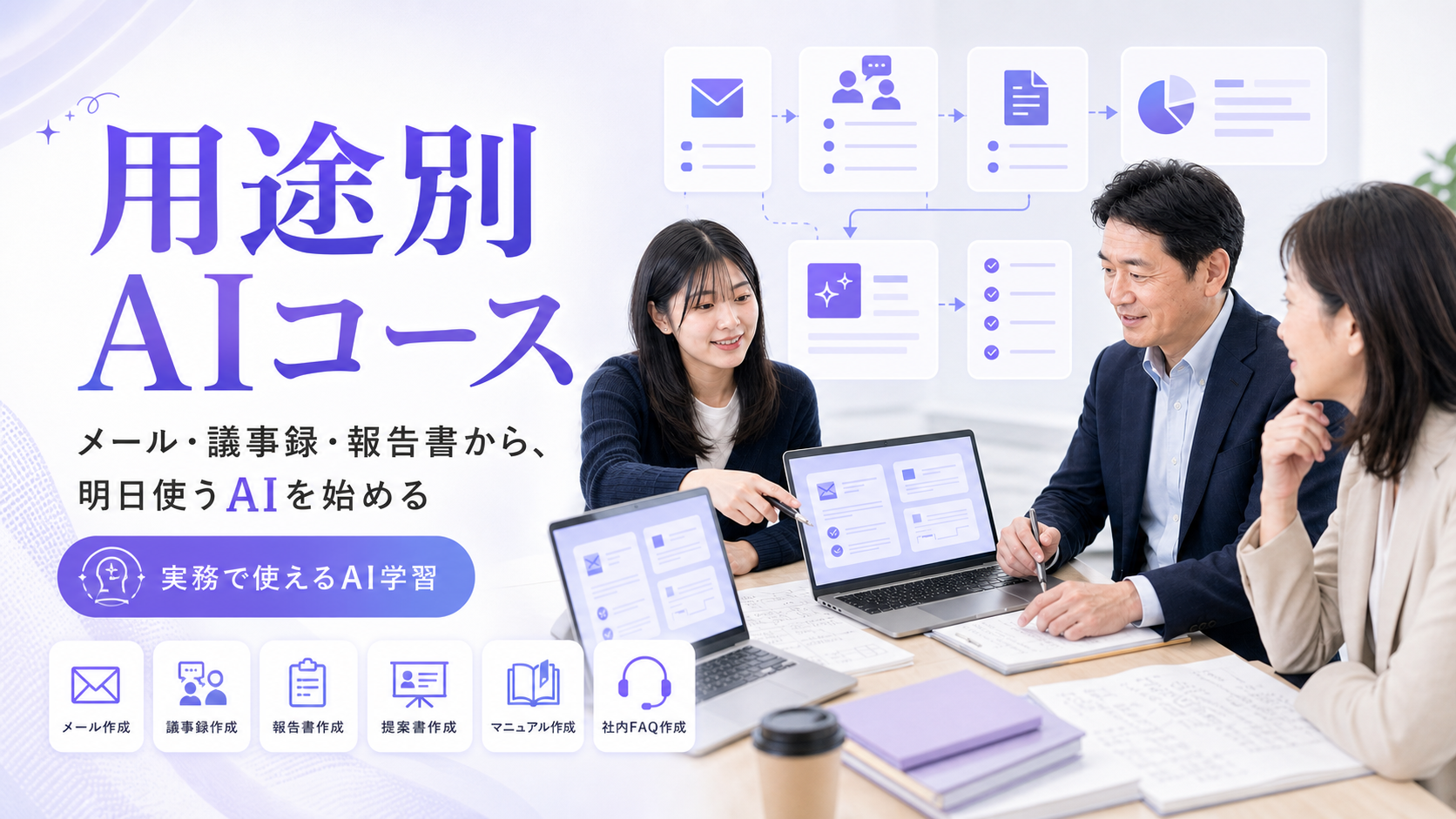 ユースケース別AIコースで実務資料をAIで整理する様子